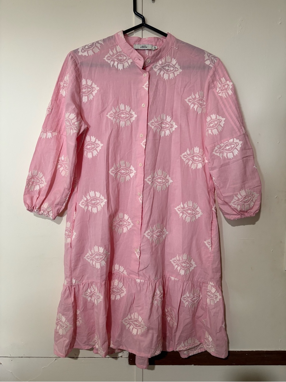 Pink Button-Front Cotton Dress with White Floral Print